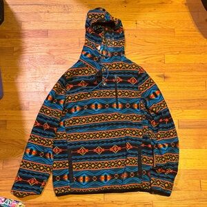 Tribal Pattern Pullover Hoodie in Teal, Black & Orange